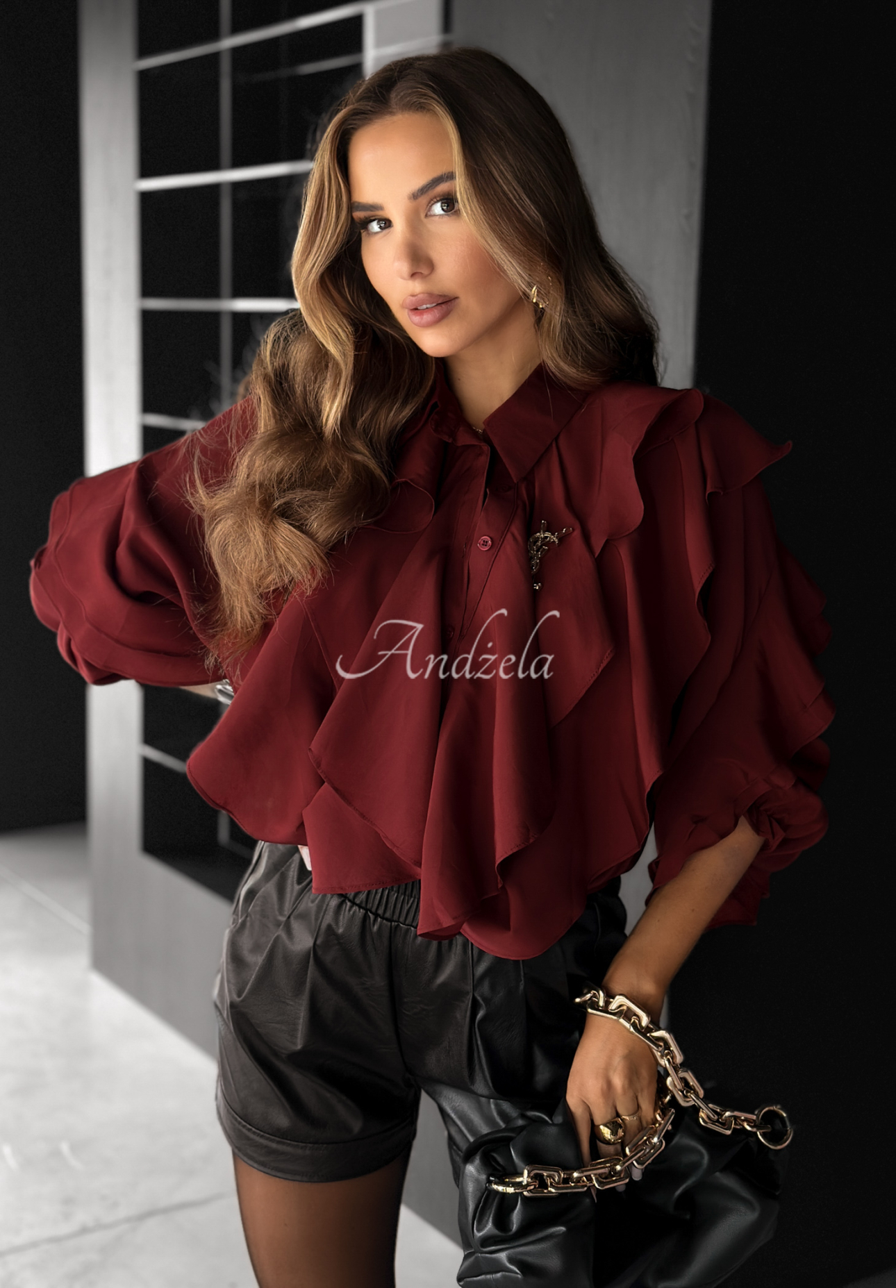 Majestic Dreams burgundy viscose shirt with frills
