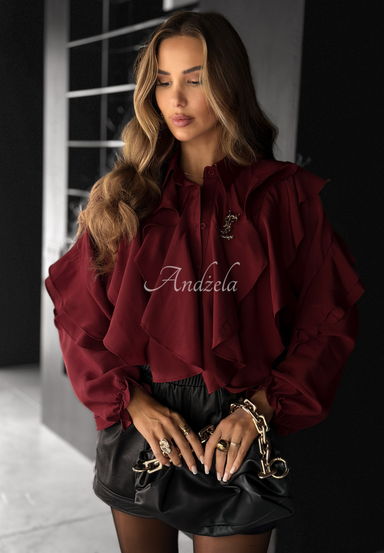 Majestic Dreams burgundy viscose shirt with frills