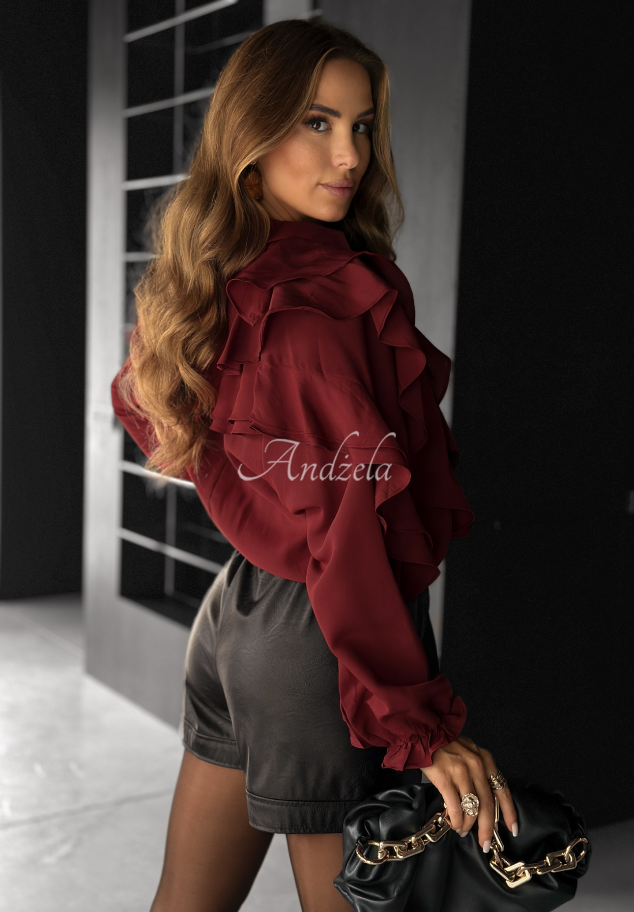 Majestic Dreams burgundy viscose shirt with frills