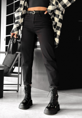 Spodnie jeansowe mom fit z paskiem Didn&rsquo;t Think So czarne