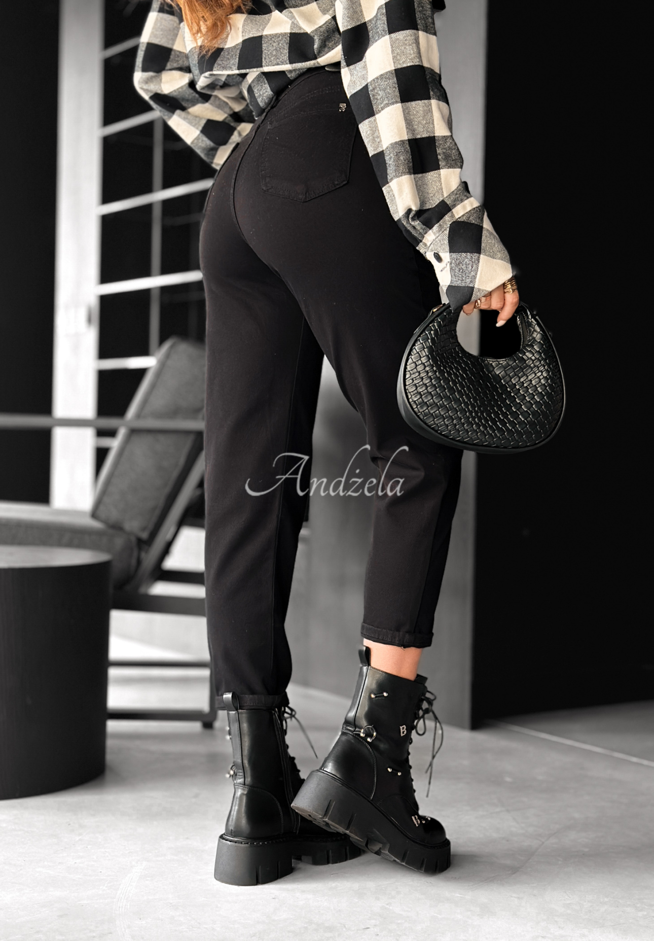 Denim mom fit pants with belt Didn't Think So black