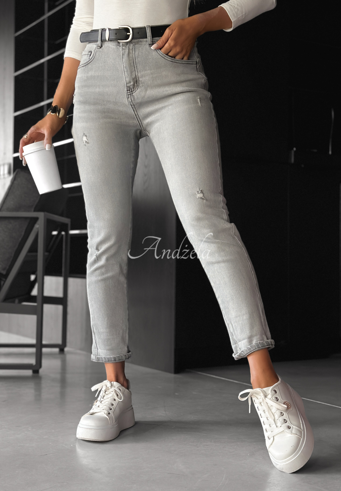Jeans loose fit pants with belt Not Even Close grey