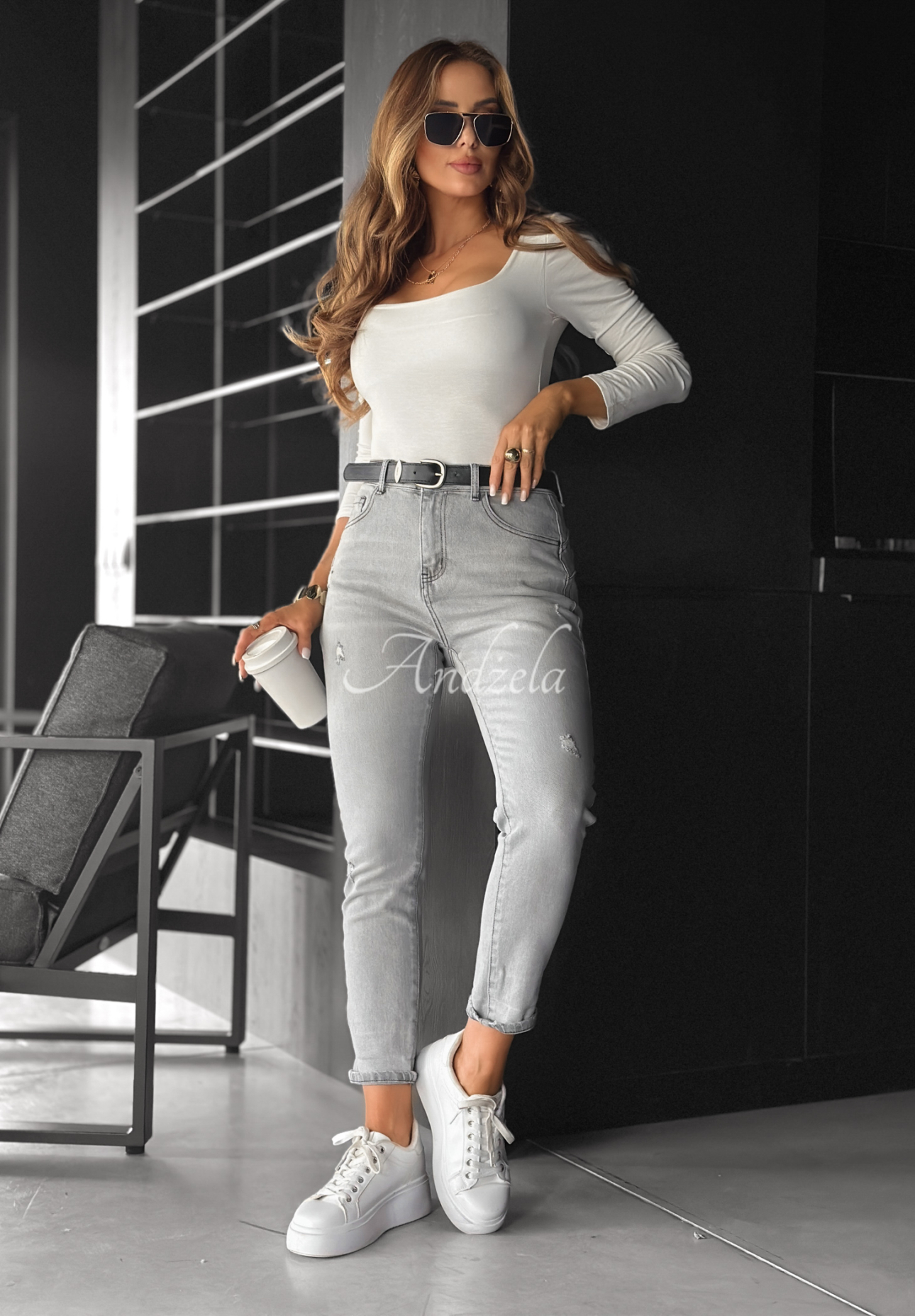 Jeans loose fit pants with belt Not Even Close grey