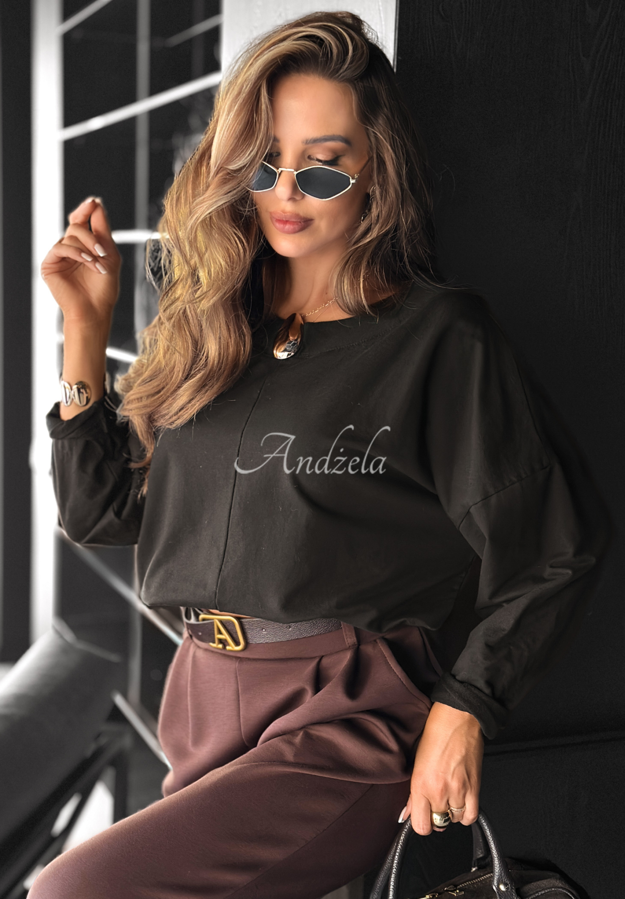 Bluzka z ozdobną aplikacją Same Thing Again czarna