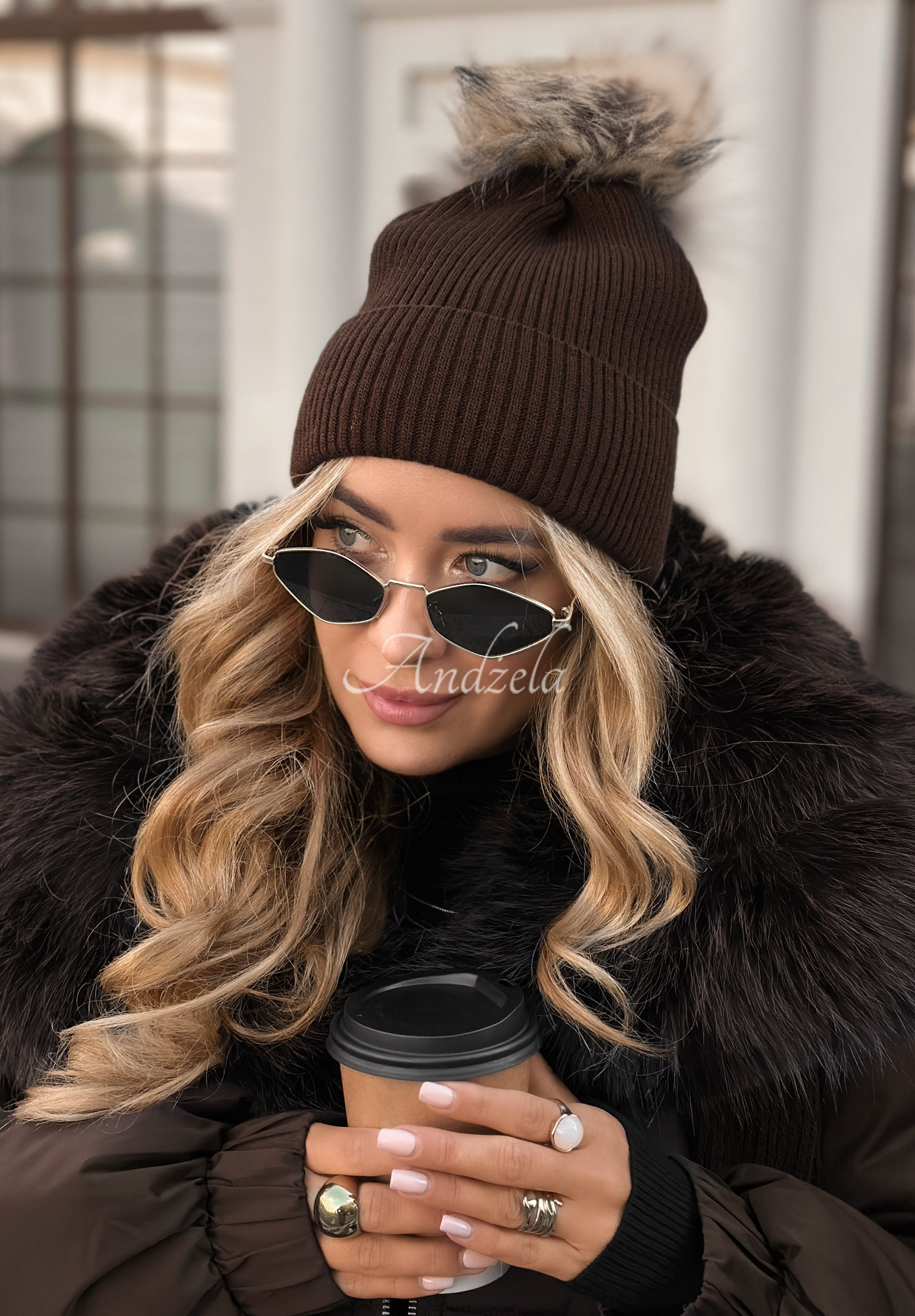 Greenland chocolate pom-pom hat - Andżela Online Store