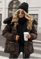 Krótka kurtka z futerkiem Interesting Story czekoladowa