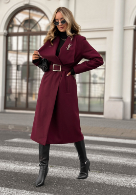 Long wool coat with belt Always Yours burgundy