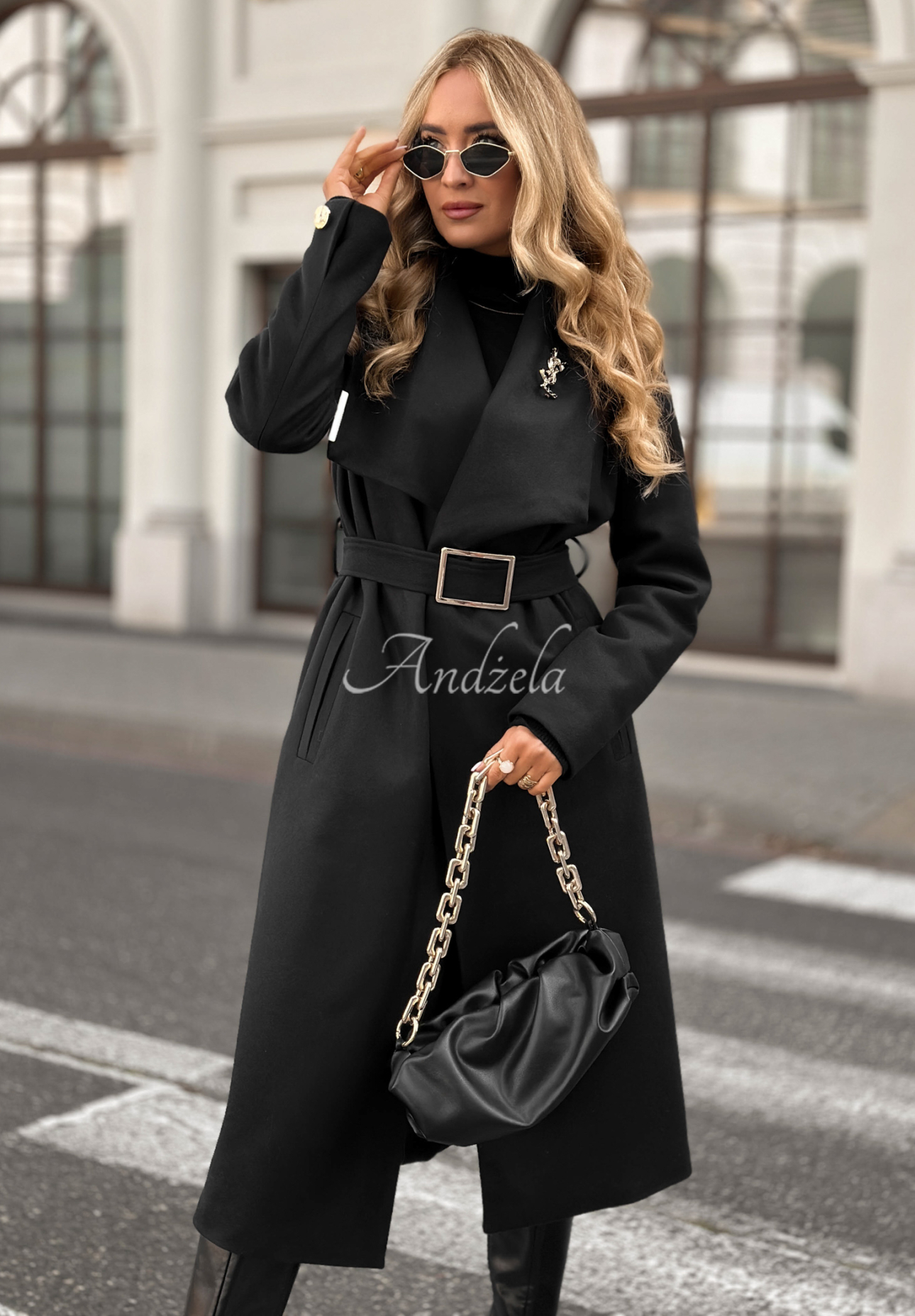 Long wool coat with belt Always Yours black