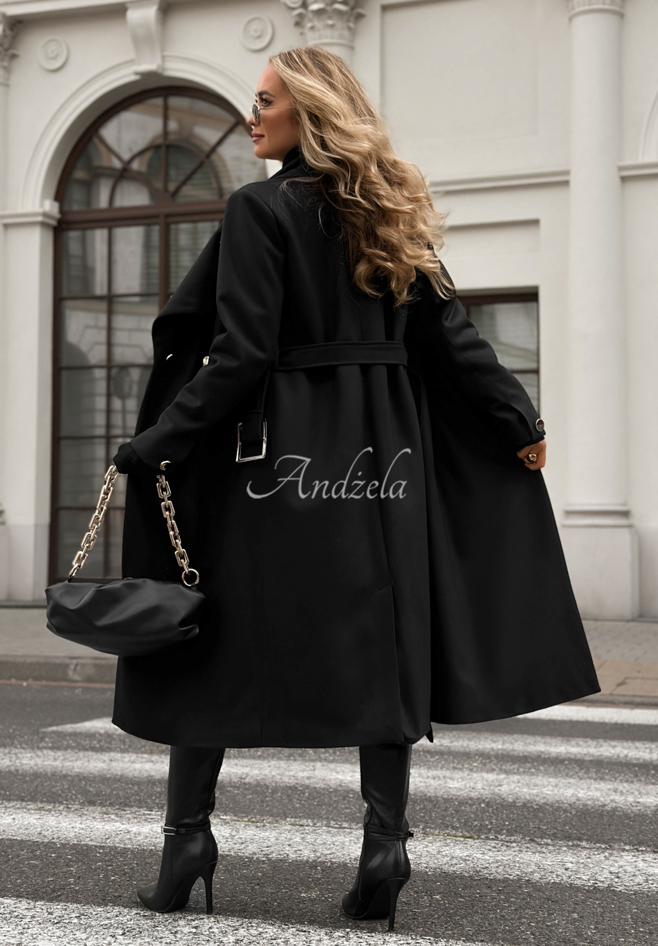 Długi wełniany płaszcz z paskiem Always Yours czarny