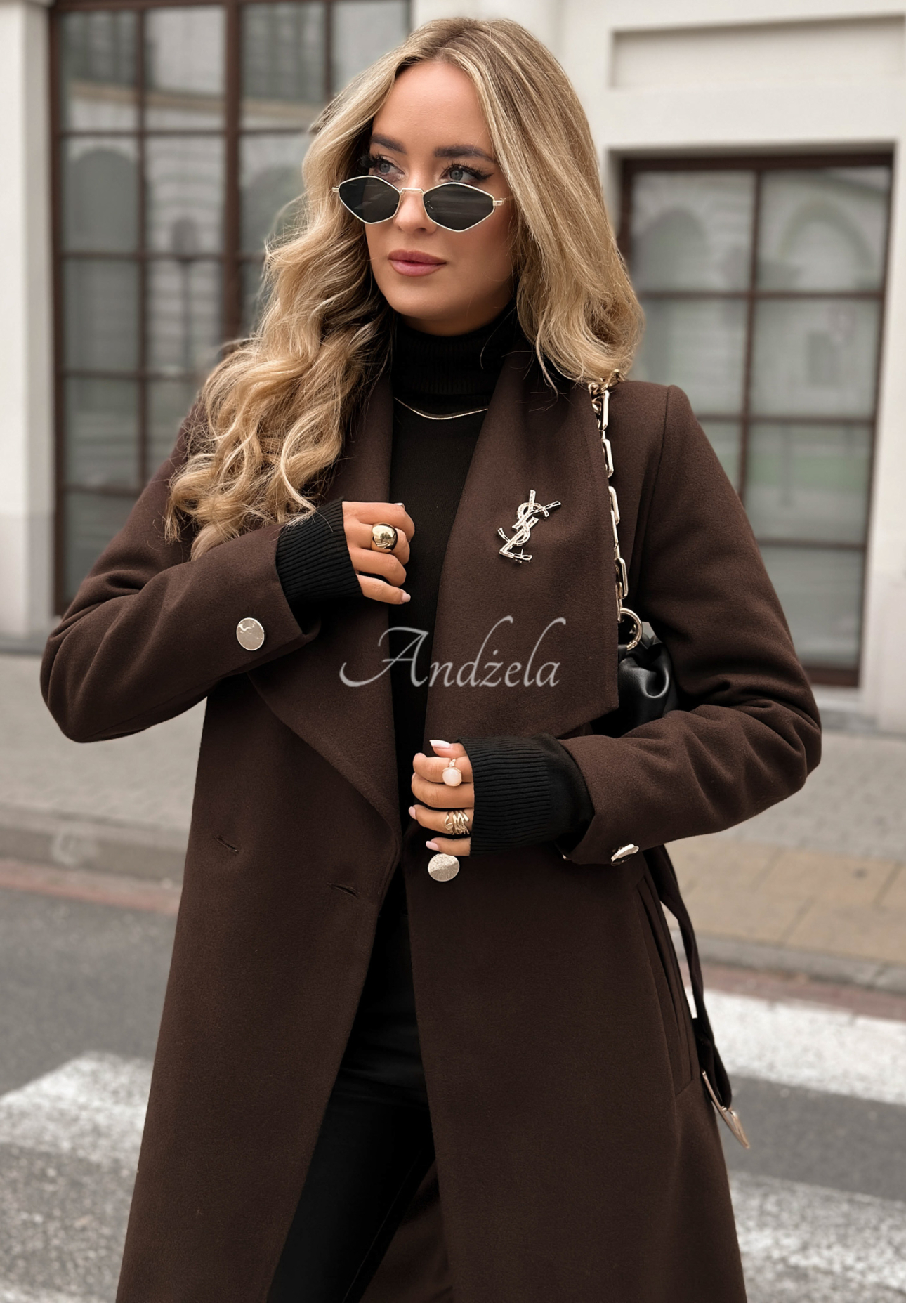 Long wool coat with belt Always Yours chocolate
