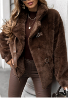 Krótka kurtka futerko z klamrami Stay A While czekoladowa