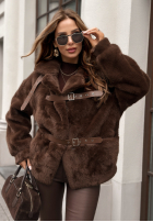 Krótka kurtka futerko z klamrami Stay A While czekoladowa