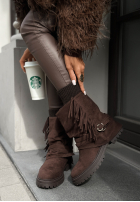 Zamszowe botki z frędzlami Not That Girl czekoladowe