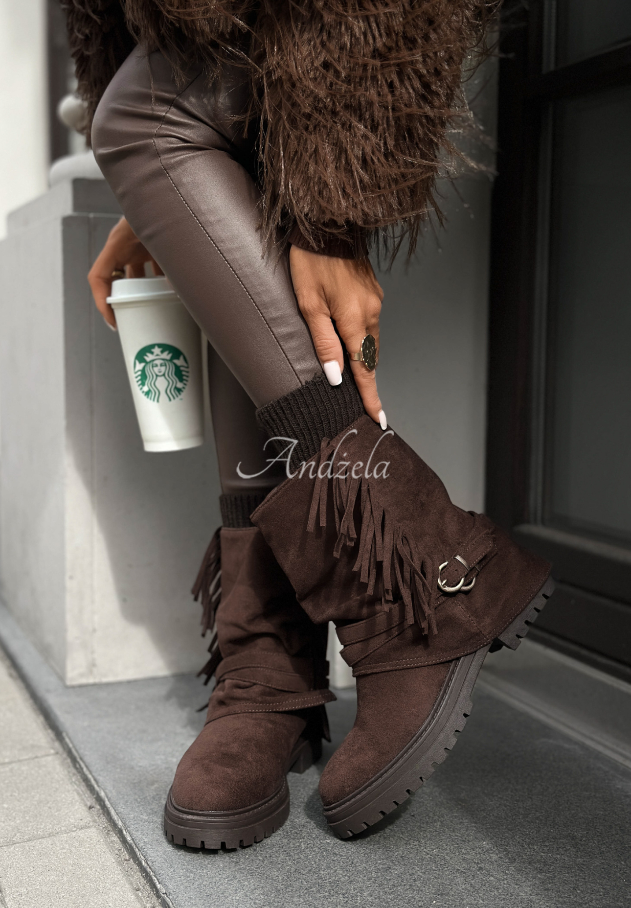 Suede fringed boots Not That Girl chocolate