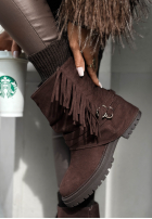 Zamszowe botki z frędzlami Not That Girl czekoladowe