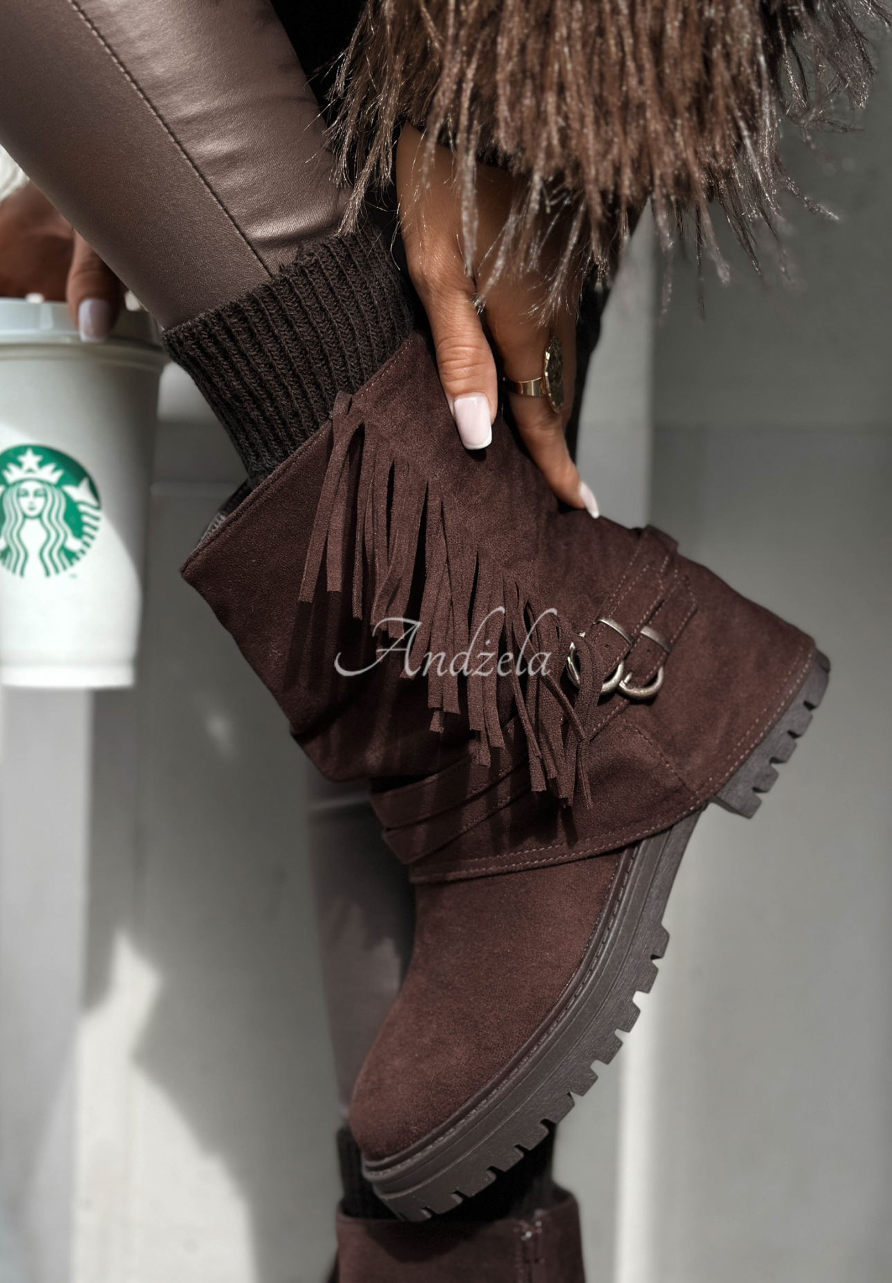 Suede fringed boots Not That Girl chocolate