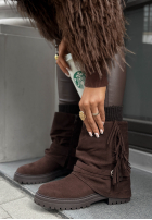 Zamszowe botki z frędzlami Not That Girl czekoladowe