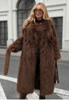 Long wool fur coat with angora Show Me How chocolate