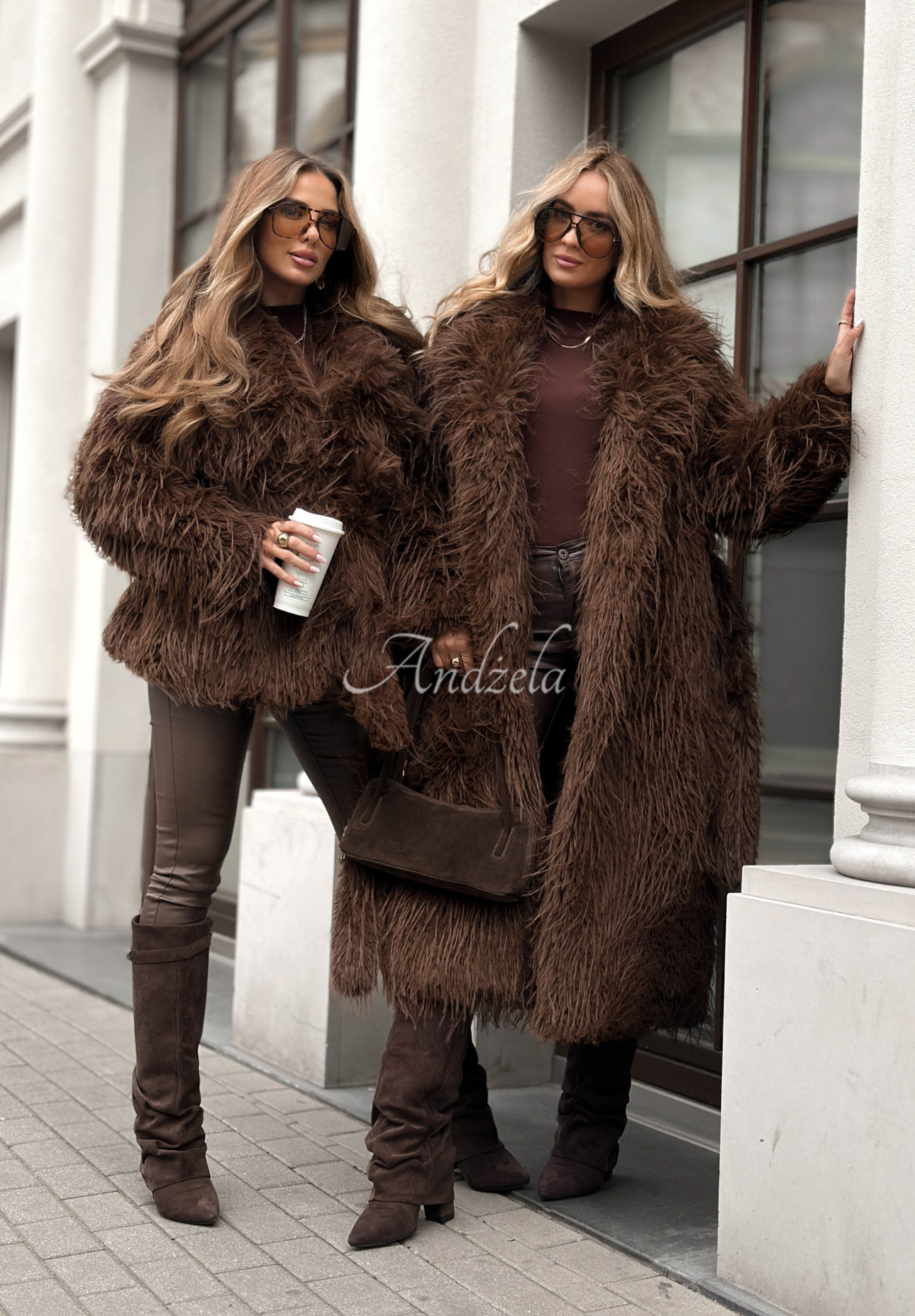 Short wool coat fur coat with angora Show Me How chocolate