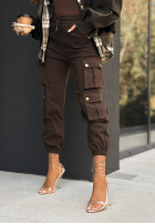 Jeansowe spodnie cargo Over And Out czekoladowe