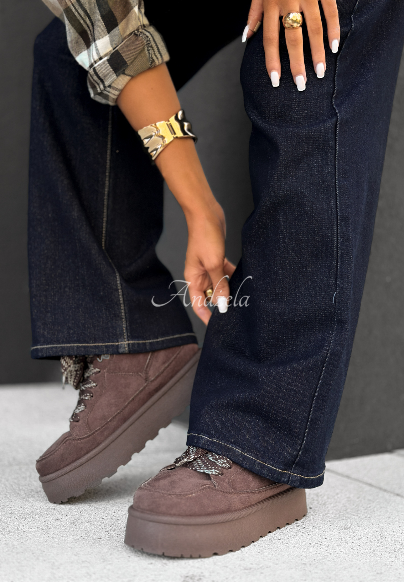 Inspire The World wide leg denim pants navy blue