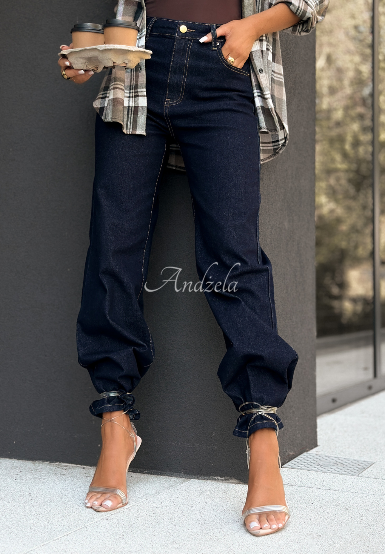 Inspire The World wide leg denim pants navy blue