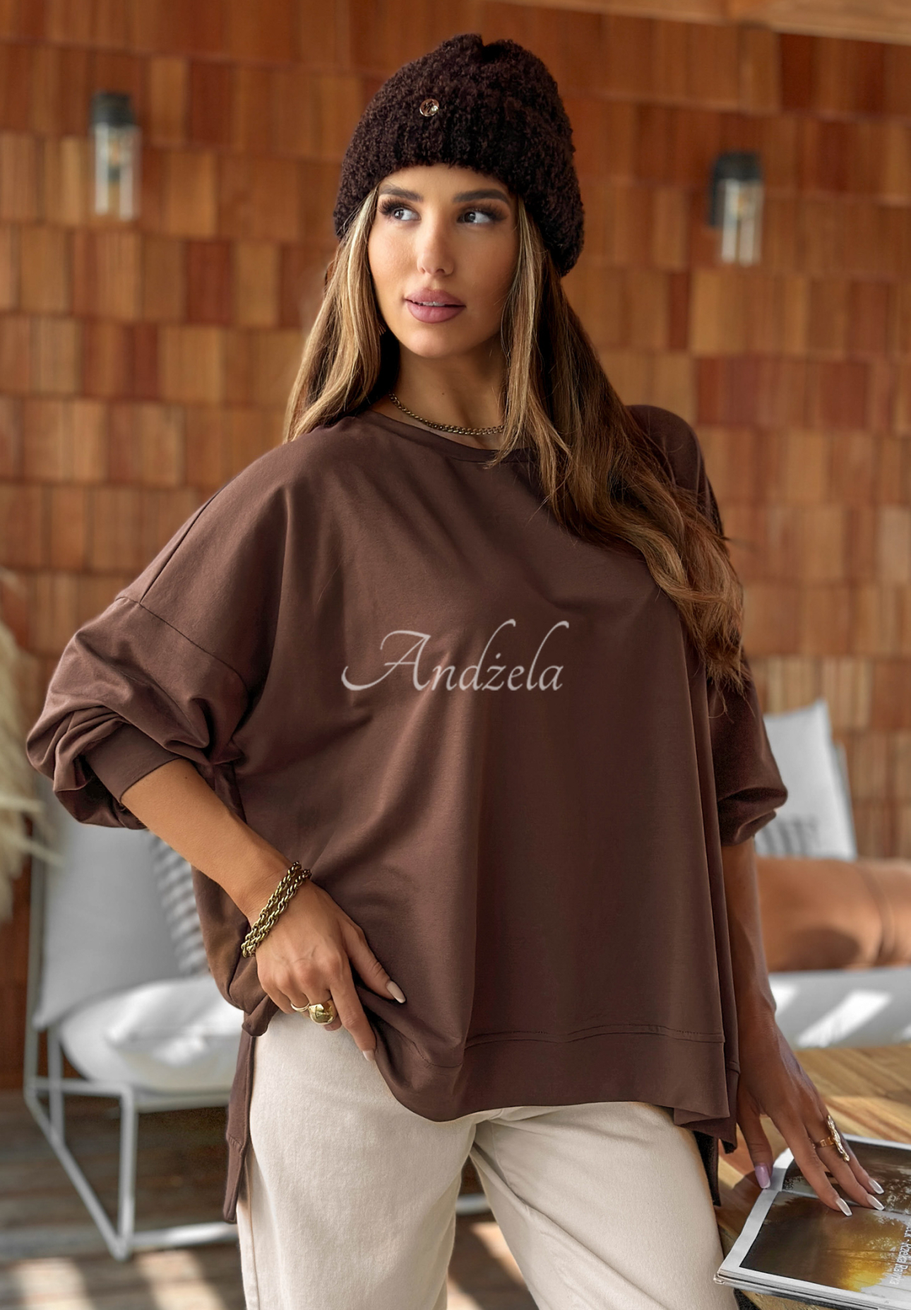 Cotton oversize sweatshirt Not The Same chocolate