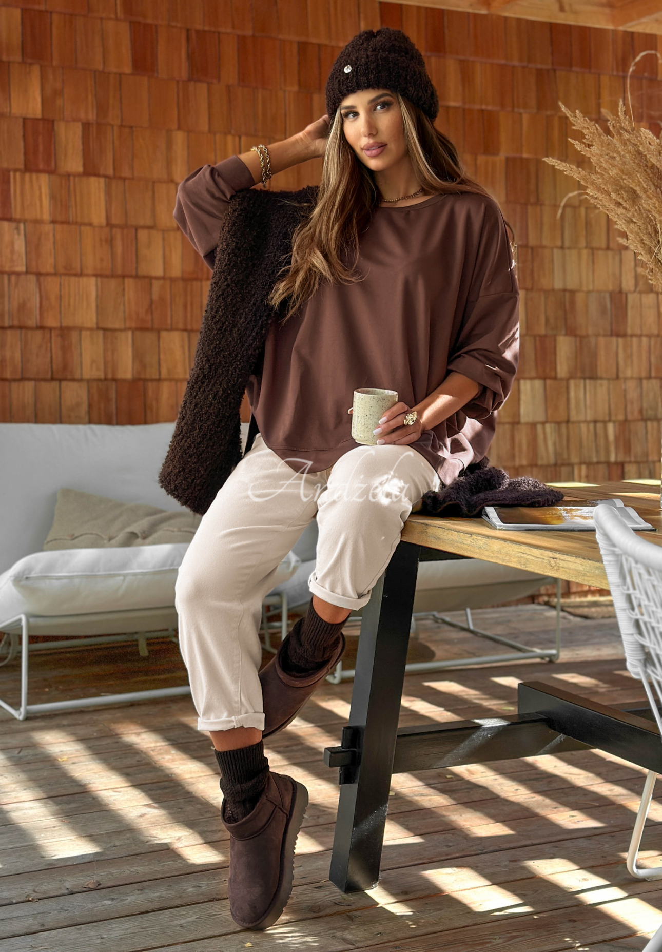 Bawełniana bluza oversize Not The Same czekoladowa