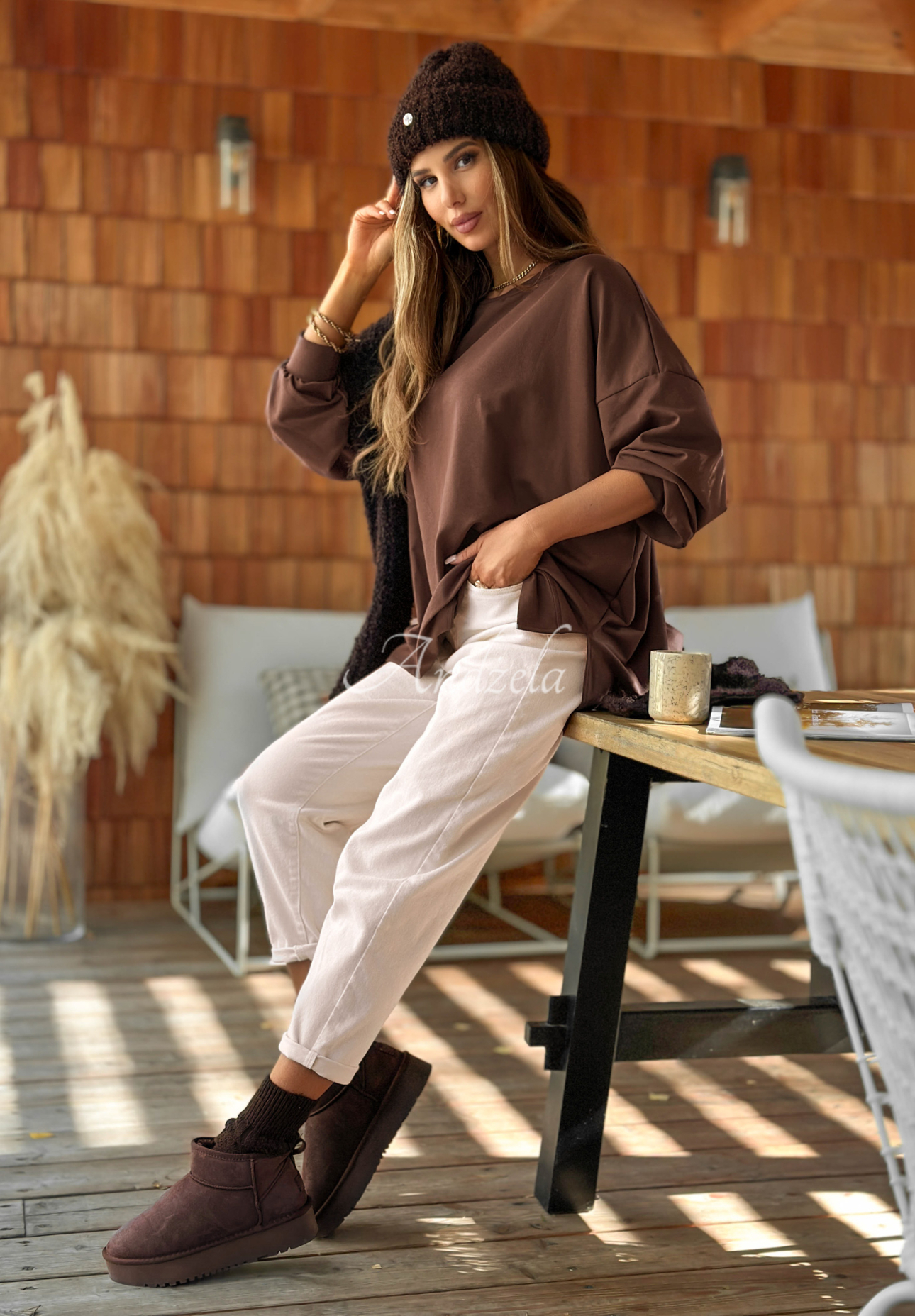 Bawełniana bluza oversize Not The Same czekoladowa