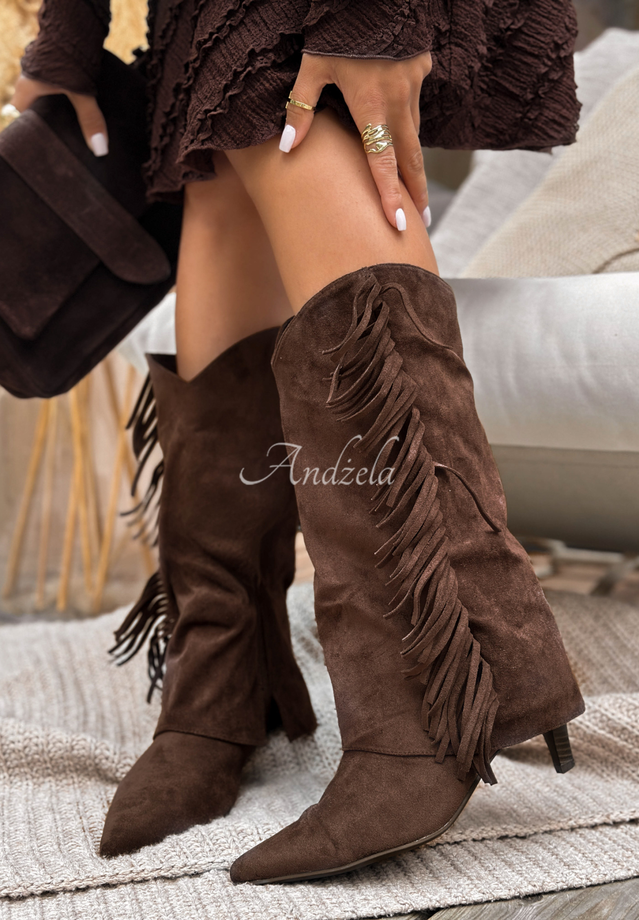 Suede fringed boots Doesn't Reply chocolate