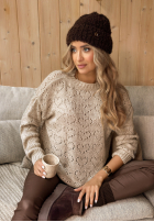 Krótki ażurowy sweter Loveliness mokka