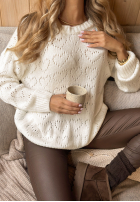 Krótki ażurowy sweter Loveliness in ecru