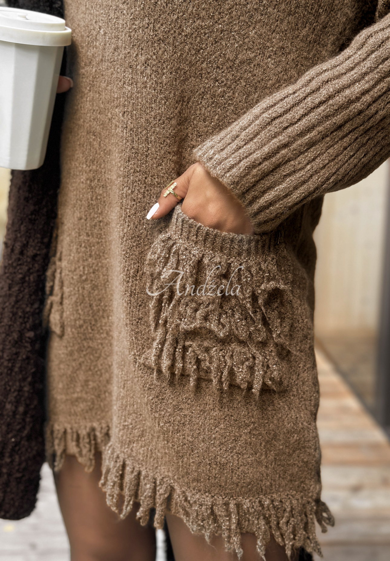 Knitted dress with fringe Save The Date chocolate
