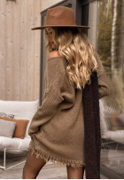 Dzianinowa sukienka z frędzlami Save the Date czekoladowa