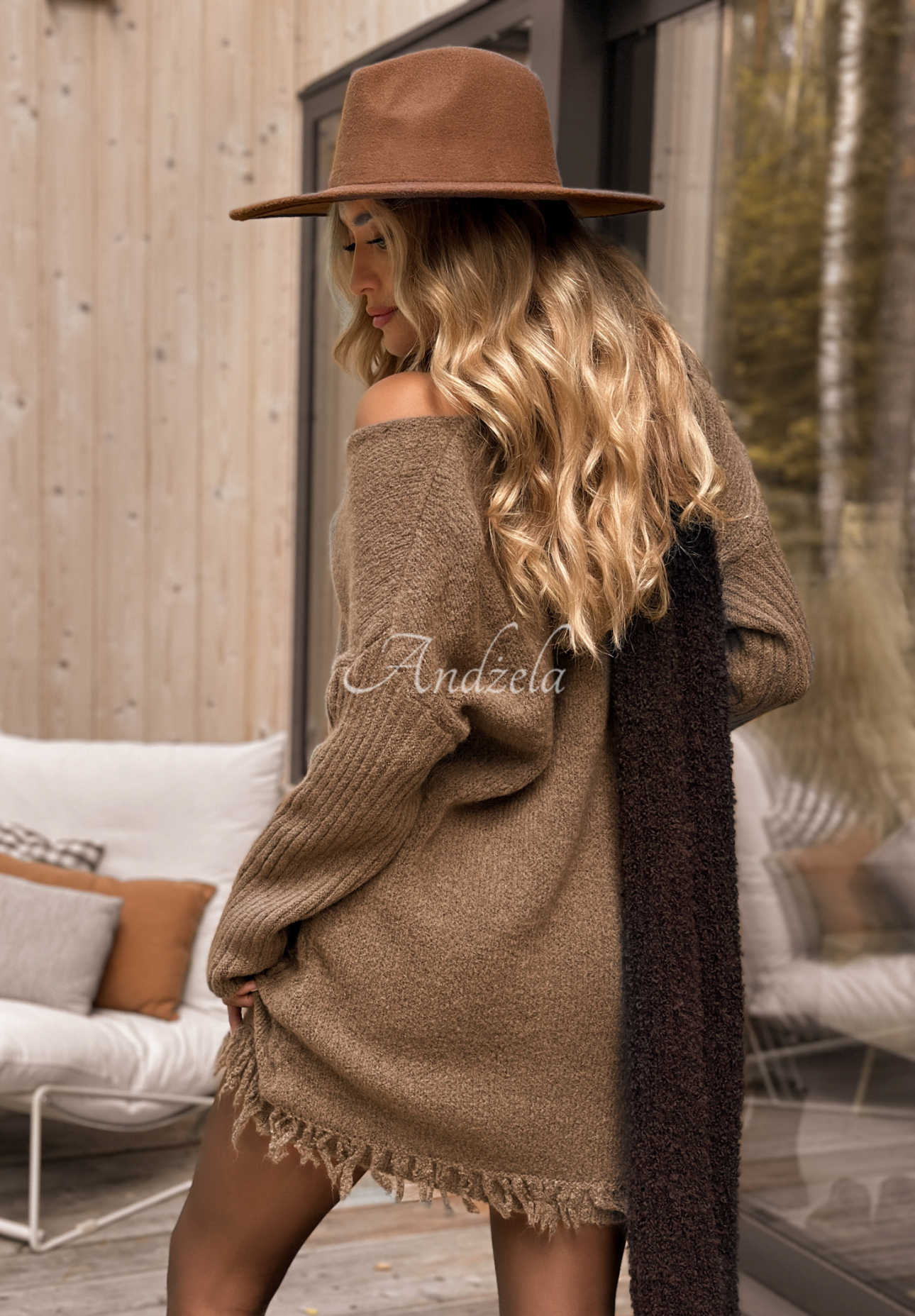 Knitted dress with fringe Save The Date chocolate