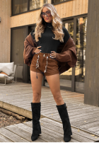 Krótkie zamszowe spodenki z paskiem Shade Of Morning czekoladowe