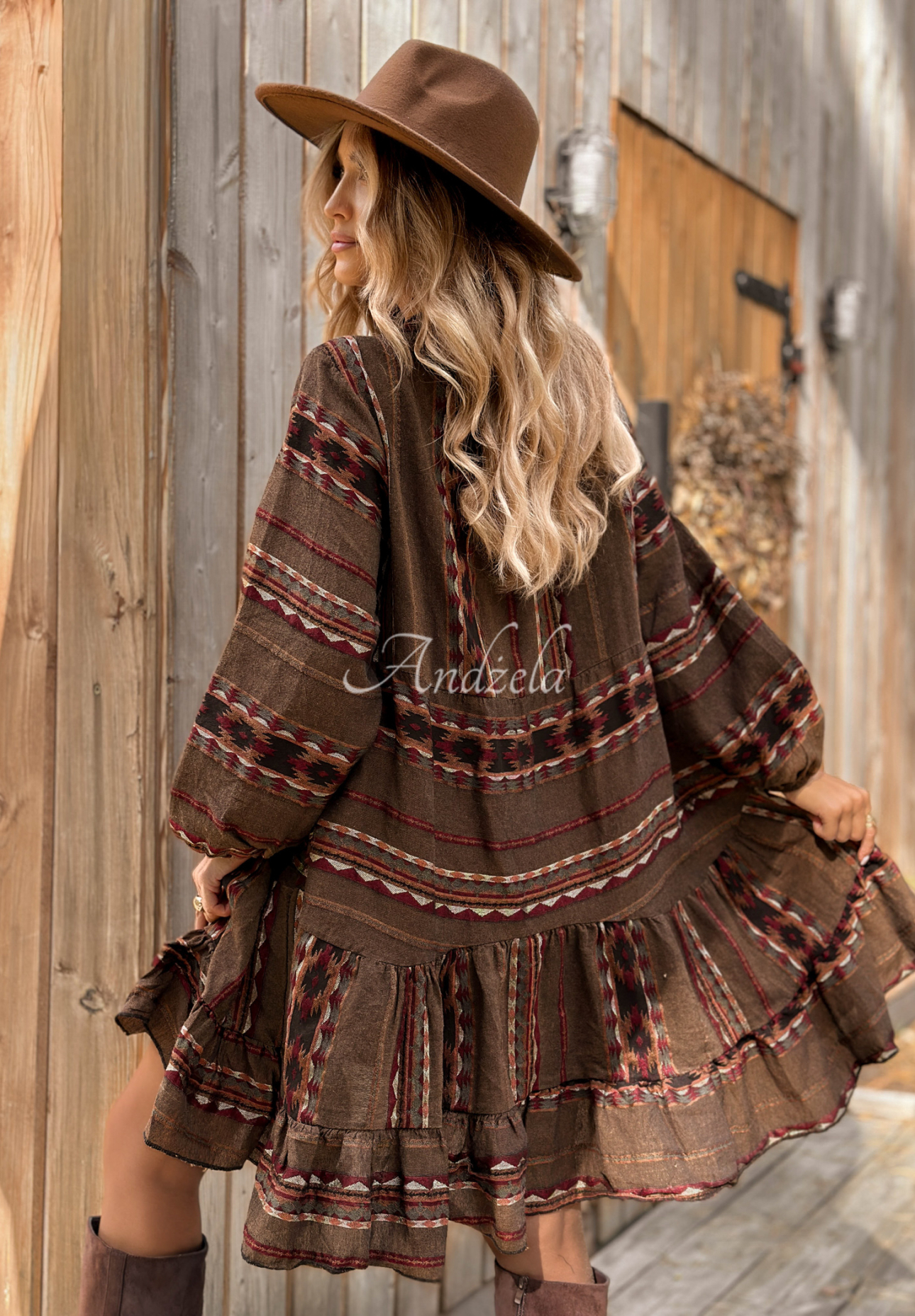 Past Version chocolate patterned cotton dress