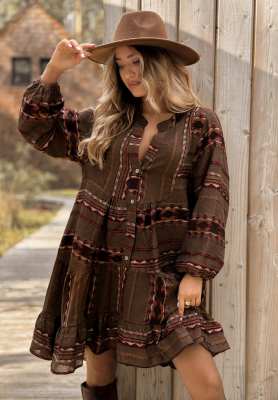 Past Version chocolate patterned cotton dress