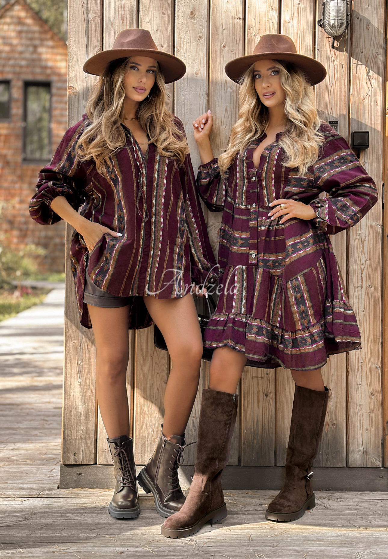 Bawełniana sukienka we wzory Past Version burgundowa