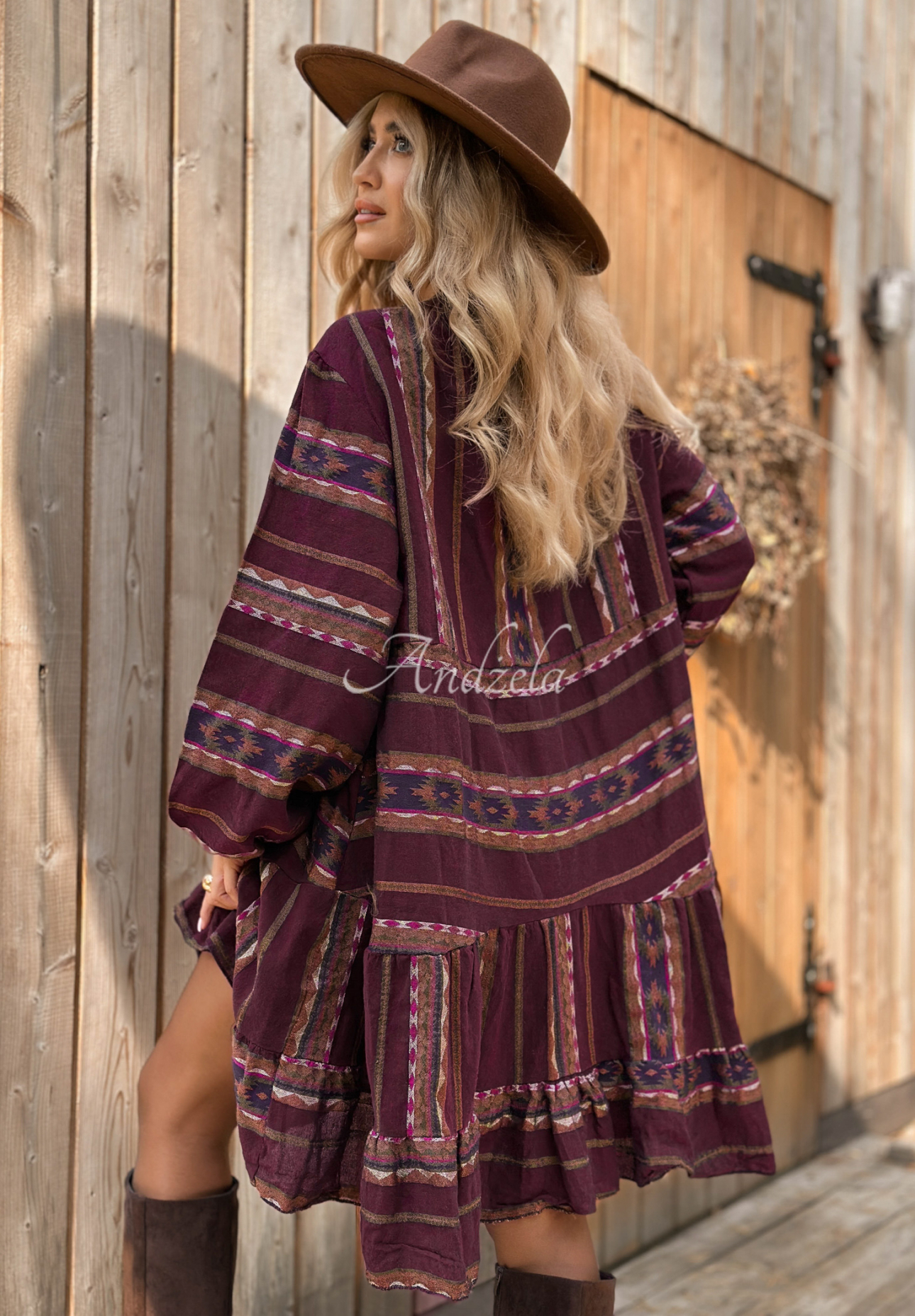 Past Version burgundy cotton patterned dress