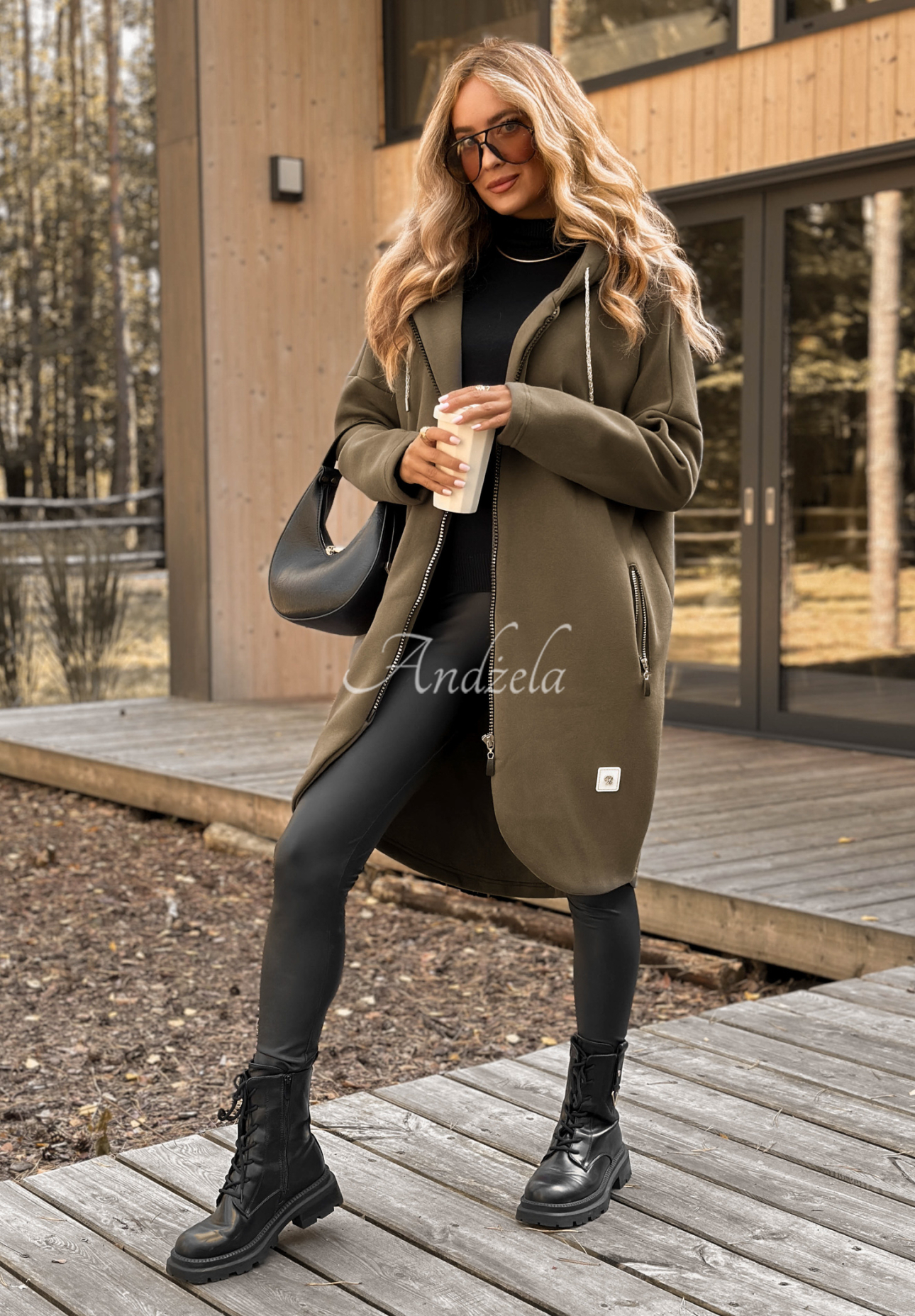 Długa bluza z kapturem Peaceful Mind khaki