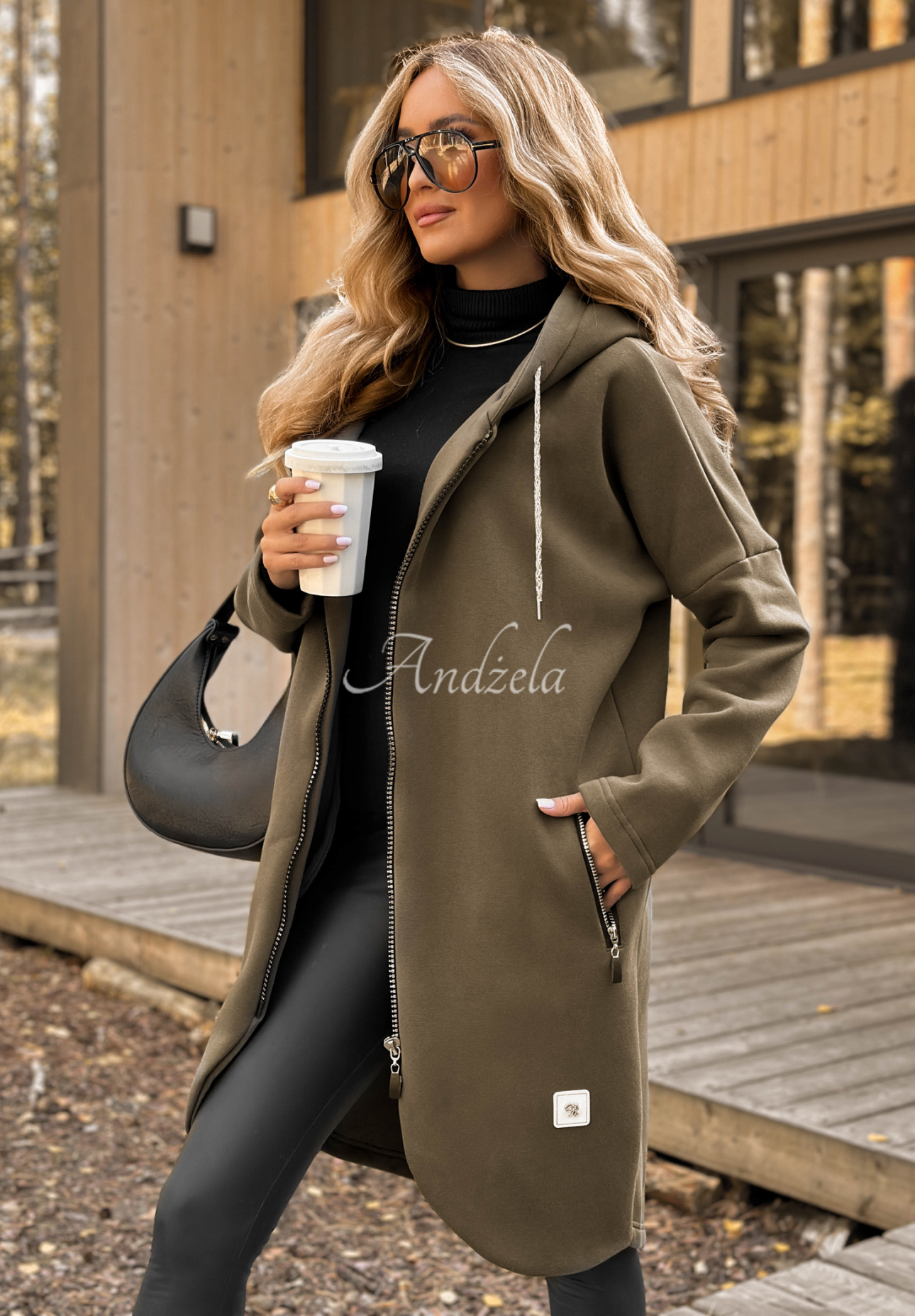 Długa bluza z kapturem Peaceful Mind khaki