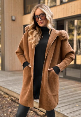 Long wool alpaca coat with angora Be With Me chocolate