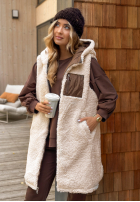 Długa kamizelka z kapturem Late Night Talks czekoladowa