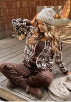 Komplet dresowy w kratę Guess Again czekoladowy