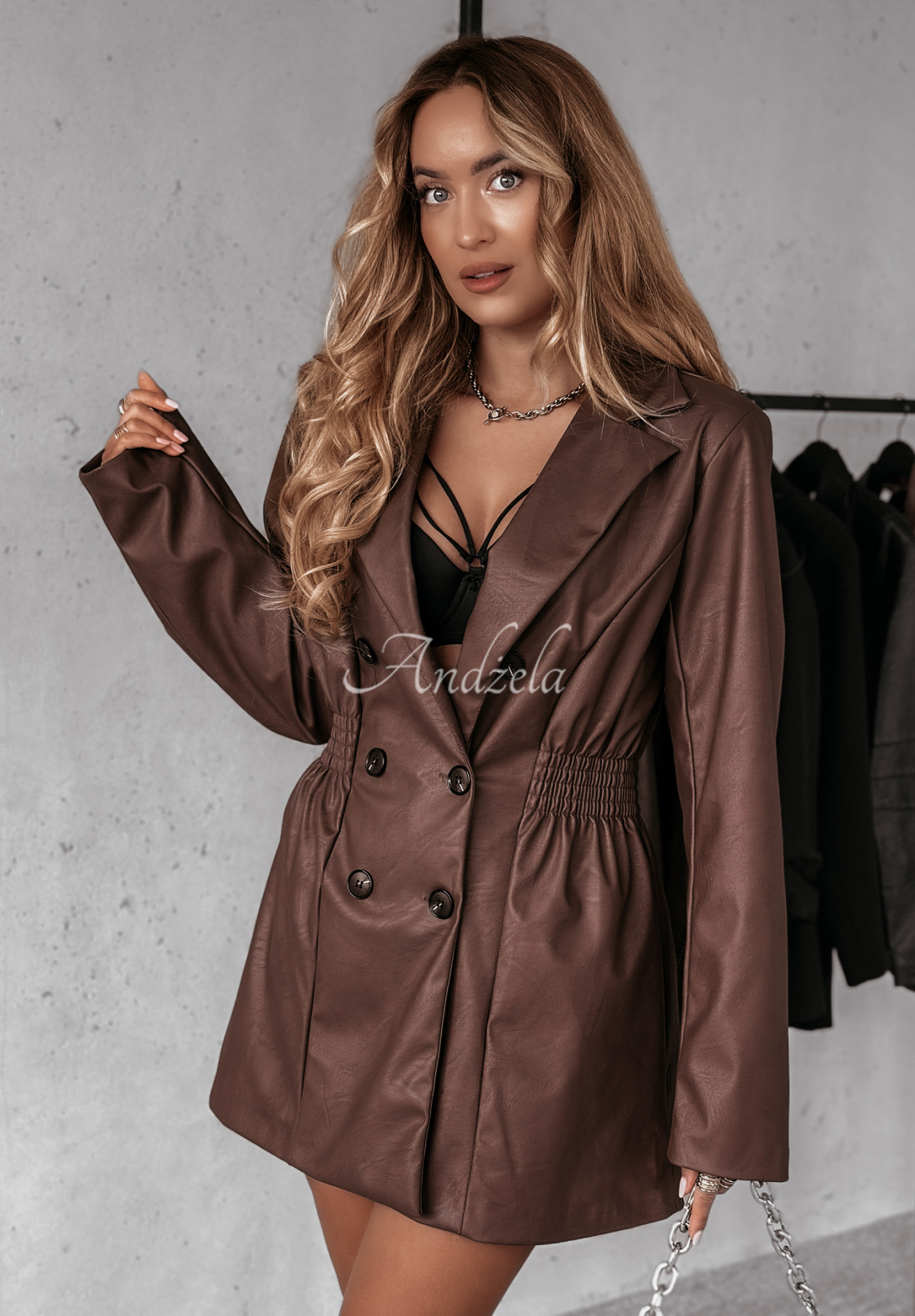 Leather jacket with buttons Before It Changed chocolate