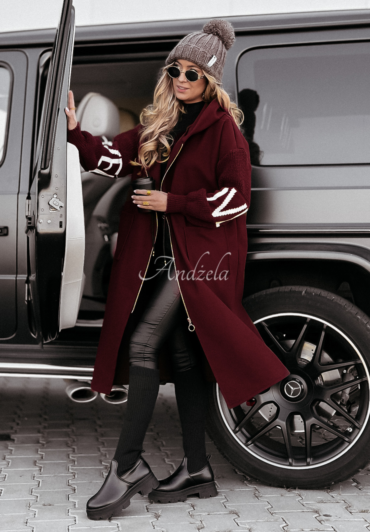 Long hooded coat Loved Ones burgundy