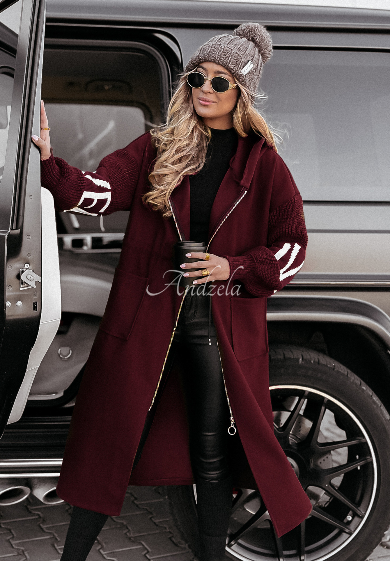 Long hooded coat Loved Ones burgundy