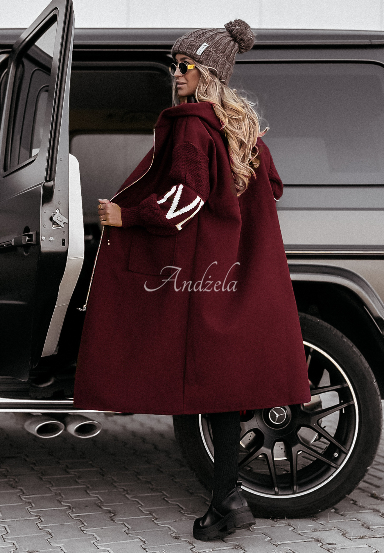 Long hooded coat Loved Ones burgundy