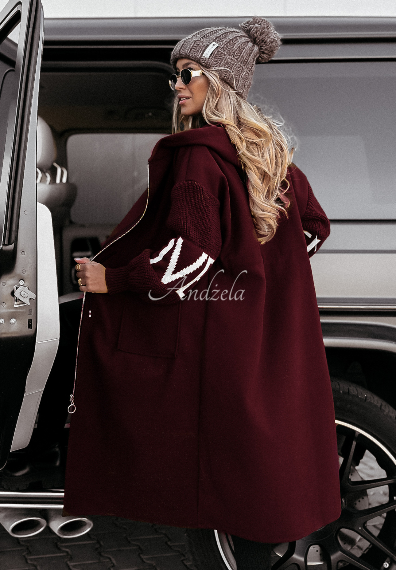 Long hooded coat Loved Ones burgundy